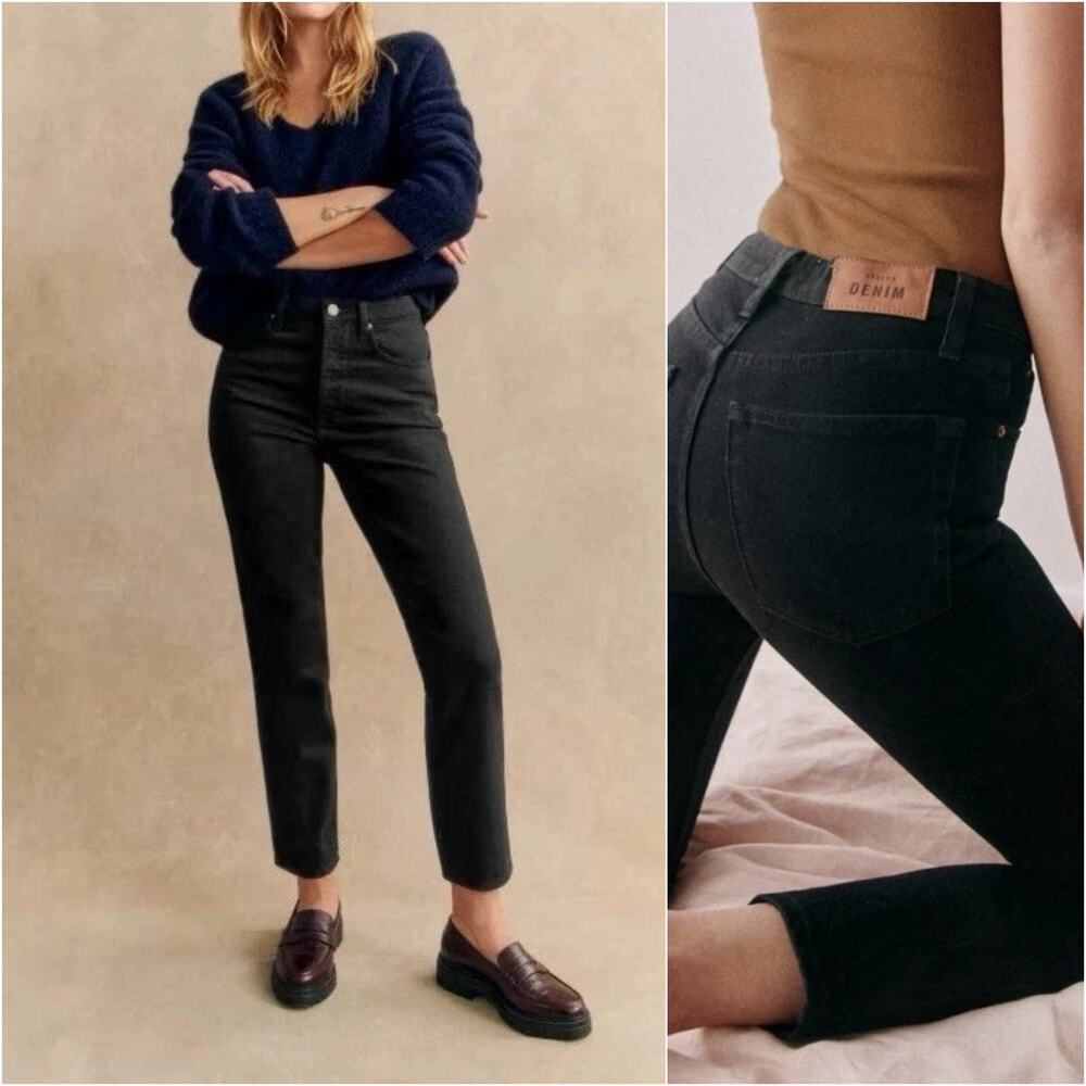 Sezane Women's Le Brut Denim Jeans High-Rise in Black sz 38 28w
